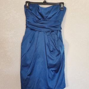 Navy Blue Ruched Strapless Dress With Pockets (size 4)